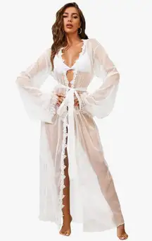 Bridal long white lace robe