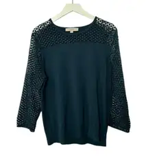 Ann Taylor LOFT Emerald Green Lace Sleeve & Chest Sweater Women's Large