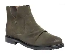 Kelsi Dagger Boots Women Size 5 Olive Suede Latch  Ruched Ankle Booties NEW