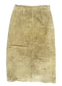Vintage Stan Herman Suede Skirt Women's 12 Tan 100% Leather Lined Back Slit