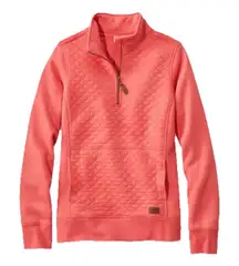 LL Bean Coral Quilted 1/4 Zip Pullover Sweatshirt Pockets Size SMALL PETITE