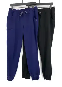 JAANUU Bundle x2, Women's 5-Pocket Skinny Scrub Jogger Navy Blue Black M