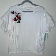 White Rose Embroidered Blouse Size Medium NWT