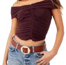 This Cutie Ribbed Knit Top Womens Size XS Off The Shoulder Wine‎