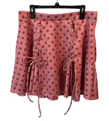 Hot Topic Skirt Womens Lace Up Accents Pink A-Line Swing Skirt Strawberry XLarge