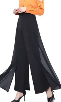 Cache Black Sheer Overlay Wide-Leg Pants