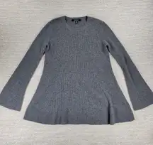 Saks Fifth Avenue 100% Cashmere Gray Ribbed Tunic Sweater Bell Sleeve Medium