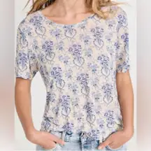 LOVESHACKFANCY CALIX FLORAL SCOOPNECK T-SHIRT IN FROSTED SHORES XS