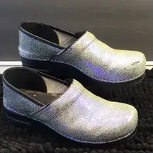 Dansko Shagreen Iridescent Silver leather clogs