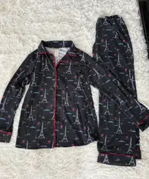 BedHead Pajamas L Womens Eiffel Tower‎ Hearts Clouds Pajama Set Long Sleeve
