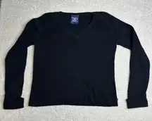 Women's Polo Jeans Ralph‎ Lauren XL Black V Neck Cable Knit Sweater