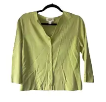 Talbots‎ Chartreuse Lime Green Women's Button Cardigan Rayon Blend Knit Size MP