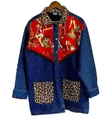 PTNY quilted western denim jacket with cheetah print women large