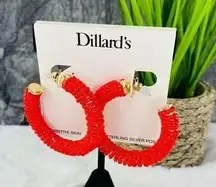 Dillard’s Beaded Hoop Fashion Earrings Coral Gold NWT