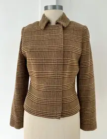 Vintage Carlisle Womens Brown Plaid Corduroy Fitted Blazer Jacket Size 2