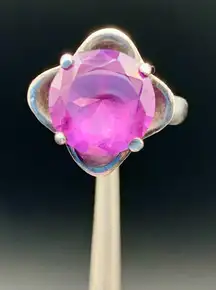 Taxco Mexico Amethyst And Sterling Silver Ring Flower Floral Size 8.75