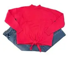 Loft Pink Charm Fuchsia Tie Hem Soft Mockneck Sweater