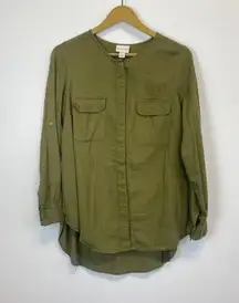 Ava and Viv Green Button Down Military Top