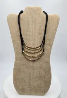 Chico's Womens Gold &‎ Copper Tone Multi Strand Necklace Black Leather Cord