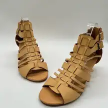 Nature Breeze Sandal Womens 8 Tan Open Toe Strappy Gladiator Sandal Wedge NEW