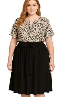 NWT!Leopard Print Black Skirt Belt Pocket Ruffle Sleeve Dress Size 28 or 5X