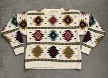 L.L. Bean Aztec Pattern Knit Cotton Sweater Southwestern Print 80s 90s Vintage