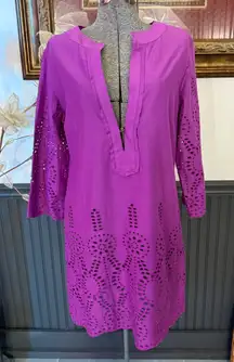 Soft Surroundings 100% Cotton Eyelet Coverup Dress ~ Size Small 💚🍄