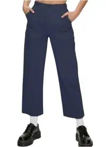 Sunday Best Genevieve Pants Carpenter High Rise Raw Hem Wide Pure Indigo 00