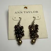 Ann Taylor Gold Tone Brown Bead Faux Pearl Pierced Dangle Drop Earrings NWT $35