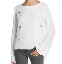 Bella Dahl Women’s S White Silver Stars Tie Button Back Long Sleeve Blouse Top