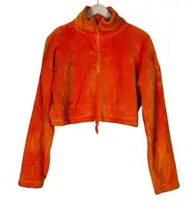 Akira Cozy Fleece Pullover Womens M Orange Cropped Half Zip Faux Fur Plush Y2K