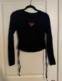 Flaming Heart Rouched Drawstring Long Sleeve 