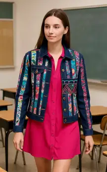 Colorful Floral Denim Jacket • Jean jacket • patchwork quilted Teachercore