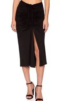 SUSANA MONACO Women Medium Black Ruched Front Tie Knit Skirt Grunge Split Front