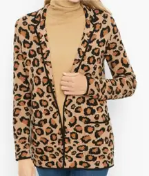 Talbots wool blend leopard sweater blazer cardigan small petite