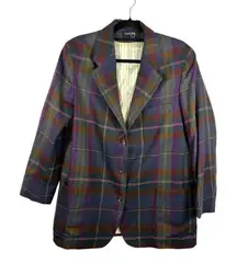 Vintage Country Shop Plaid Purple Green‎ Blazer Women’s Size 12 Button Up