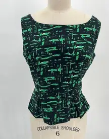 Trashy Diva by Candice Gwen Peplum Sleeveless Top Sz 8 Green Black Pinup Retro