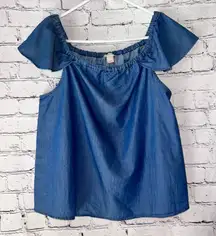J. Crew Chambray Cotton Off the Shoulder Blouse Size Medium‎