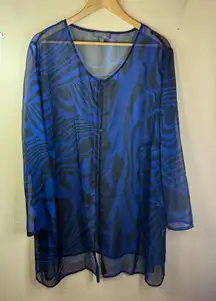 Ulla Popken Selection Oversized See Through Flowy Top Size 28/30 Blue Black‎