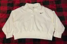 Nike Phoenix Fleece Three Quarter Sleeve Collared Cropped Sweatshirt-Large White