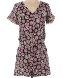 🔵 SALE 3/$25 LOFT BEACH SHORT FRINGED SLEEVE VNECK BLACK WHITE BOHO PRINT ROMPER