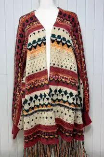 Easel Multicolor Oversize Patterned Boho knit cardigan Size S