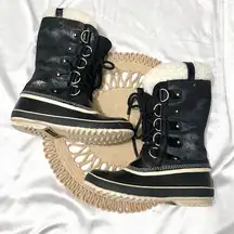 Sorel Joan of Arctic Holiday Leather Shearling Boots Black NL2392-010 Size 9