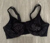 Olga Sheer Leaves Underwired Minimizer Bra Size 40C Black 35519