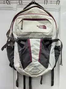 The North Face Recon white purple grey backpack large roomy size lots of pockets