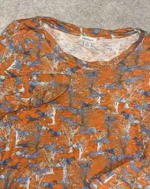 Sundance Women's Free Spirit All Over Horse Print Long Sleeve Orange Shirt Sz PS