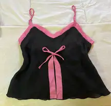 Y2K Vintage Mesh Transparent Top Pink Black Bow Lingerie Small Medium