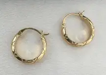 Polished Metal Texture Gold Hoop Earrings for Women