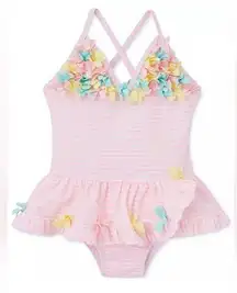 Little Me Baby Girls 3D Butterflies Floral stripe One Piece Swimsuit 18 months