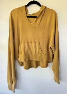 Offline‎ by Aerie Yellow Oversized Long Sleeve Cropped Hooded Small Waffle Knit